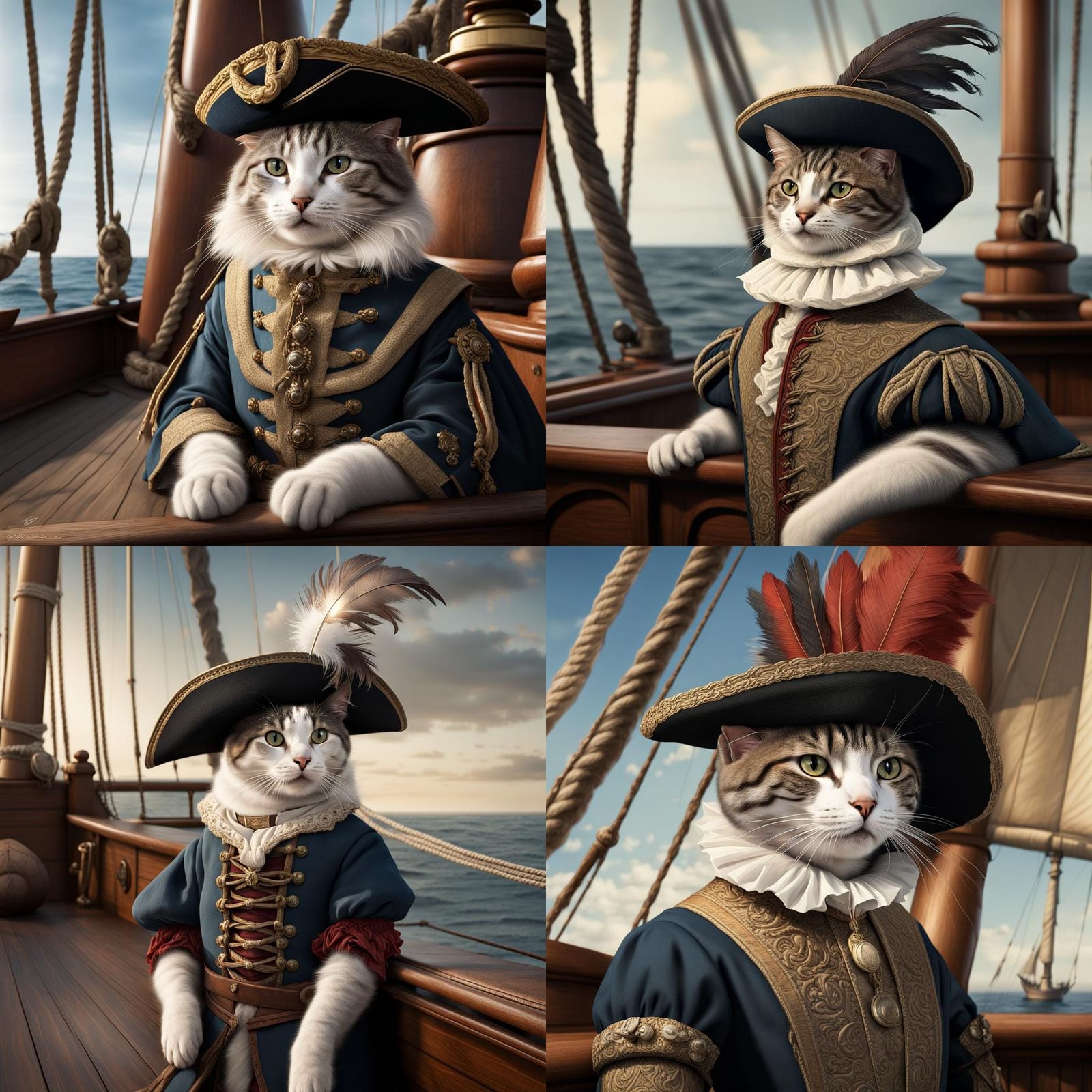 Cat Captain on Sailing Vessel: 16th Century Matte Painting
