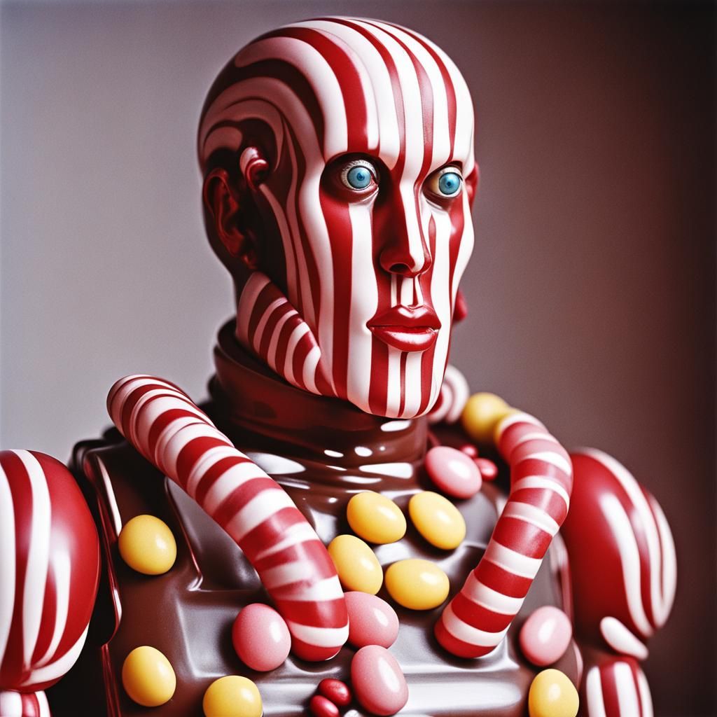 Cyborg Robot in Candy Wonderland: Ultra-Realistic Portrait