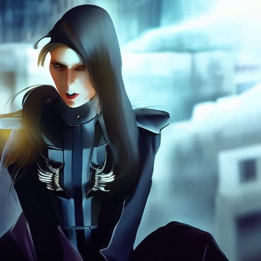 Goth Fashion Model in Cyberpunk Ruins