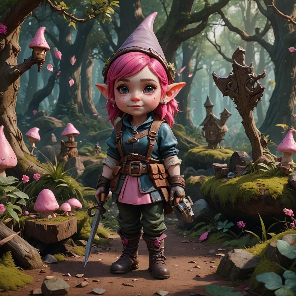 Charming Gnome Girl with Thieves' Tools, Detailed Digital Ar...