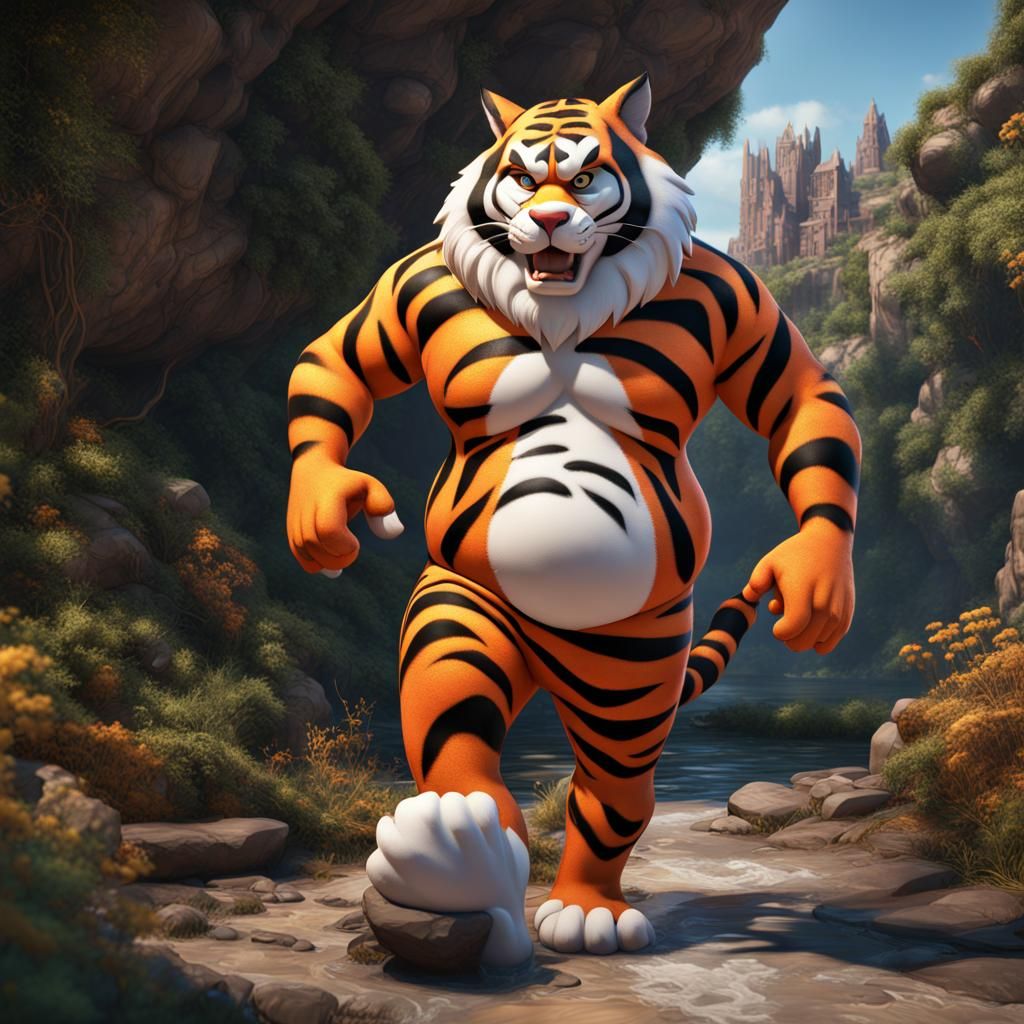 Humanoid Tony the Tiger in Speedo: Detailed Matte Painting