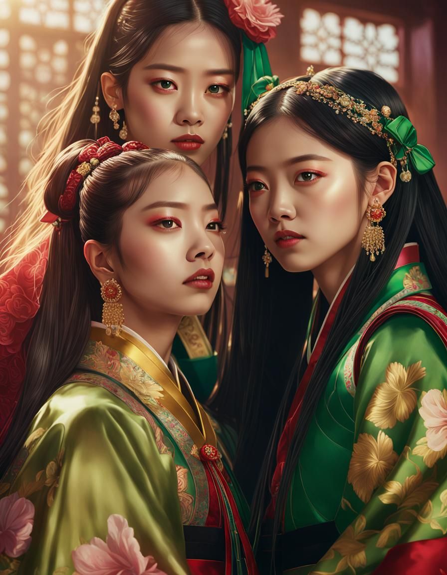Blackpink Members in Hanbok Outfits, Concept Art