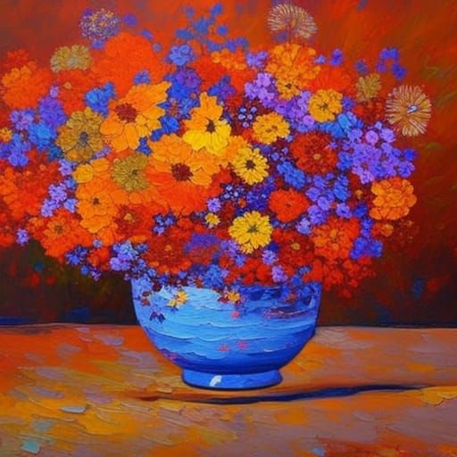 Floral Still Life in Expressionist Impasto Style