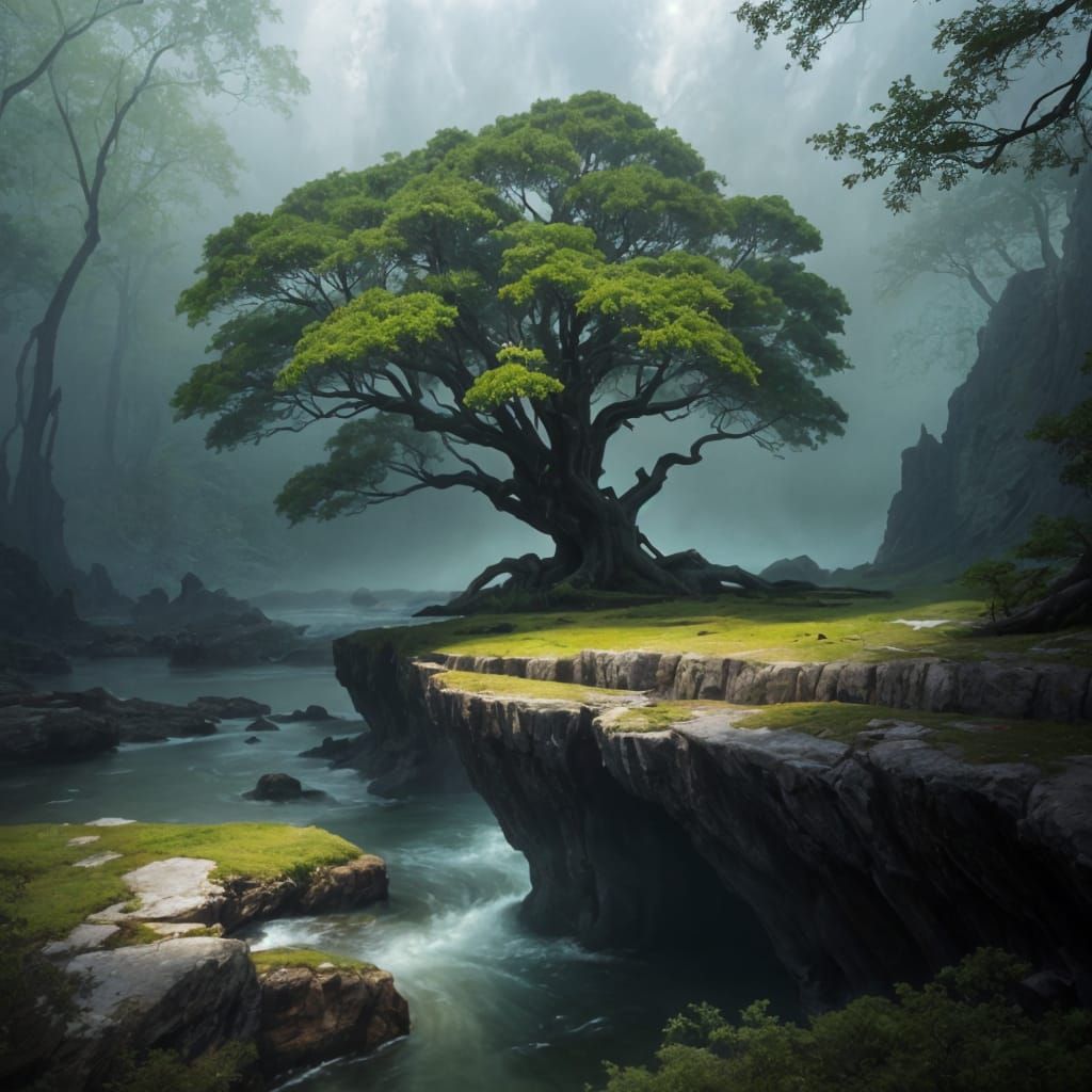 Grand Ancient Tree in Oil Painting Style