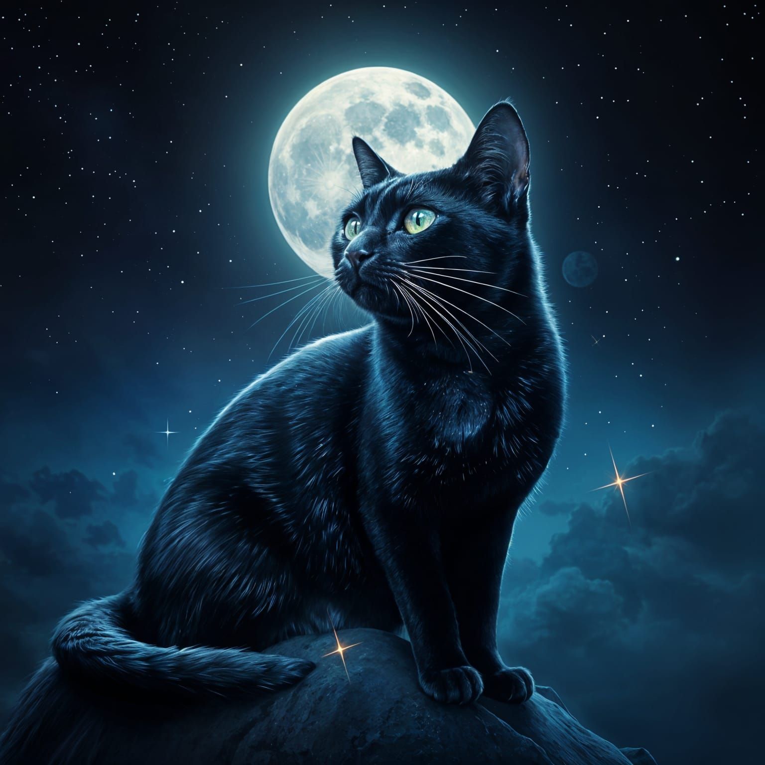 black cat under the moon 5D modern art