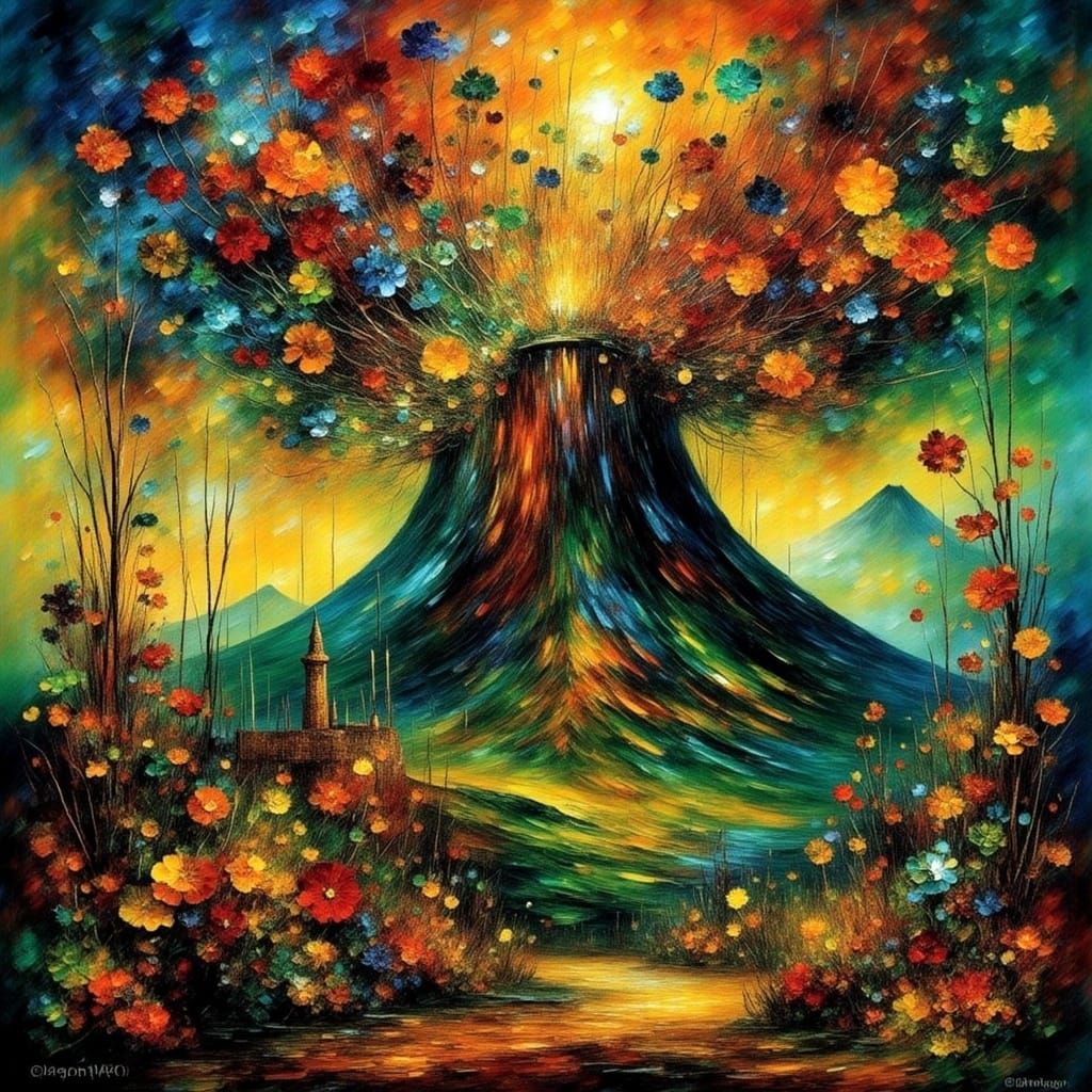 Luminous Volcano in Vibrant Colors