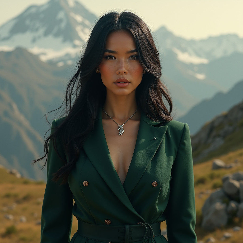 Ambitious Capricorn Woman with Mountain Backdrop