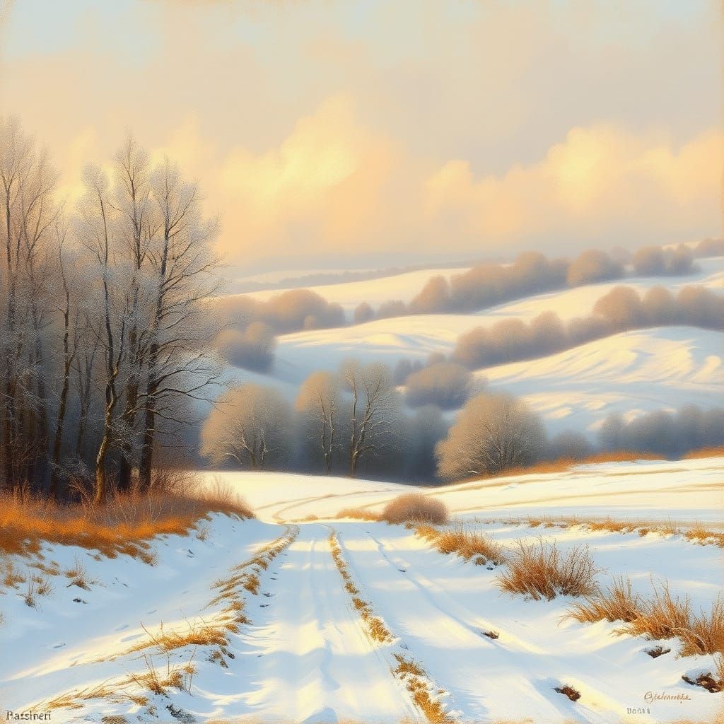 Polish Winter Landscape in Impressionistic Style