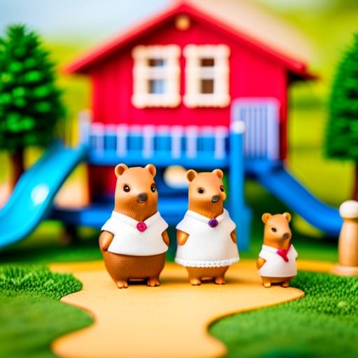 Miniature Capybara Family at a Playground