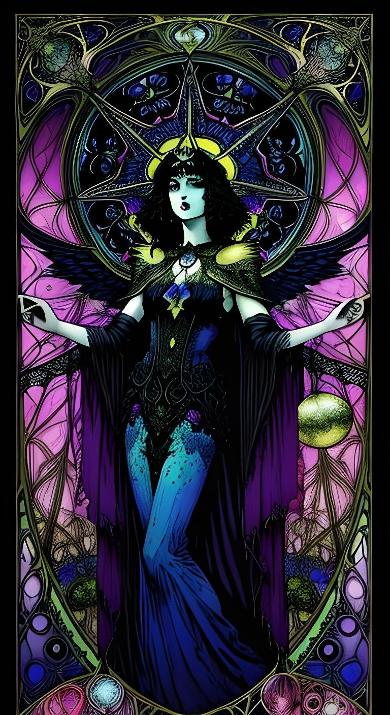 Art Nouveau Guardian Angel in Gothic Colors