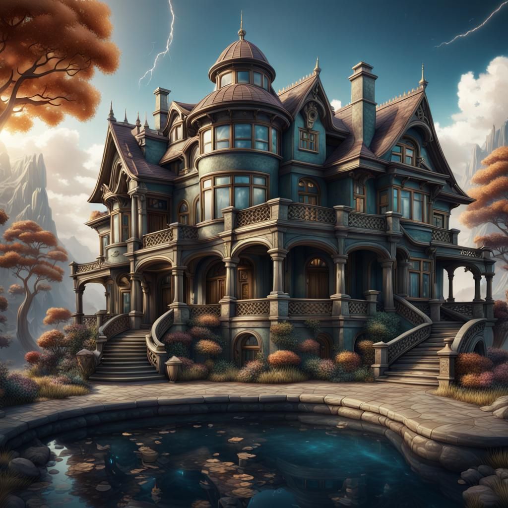 Luxury House Postcard: Detailed Matte Painting