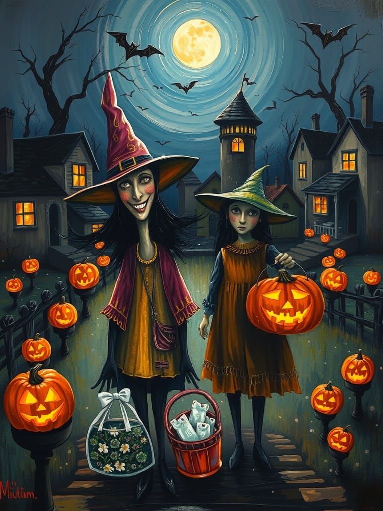 Cheerful Witch Trick-or-Treating in Swamp Town