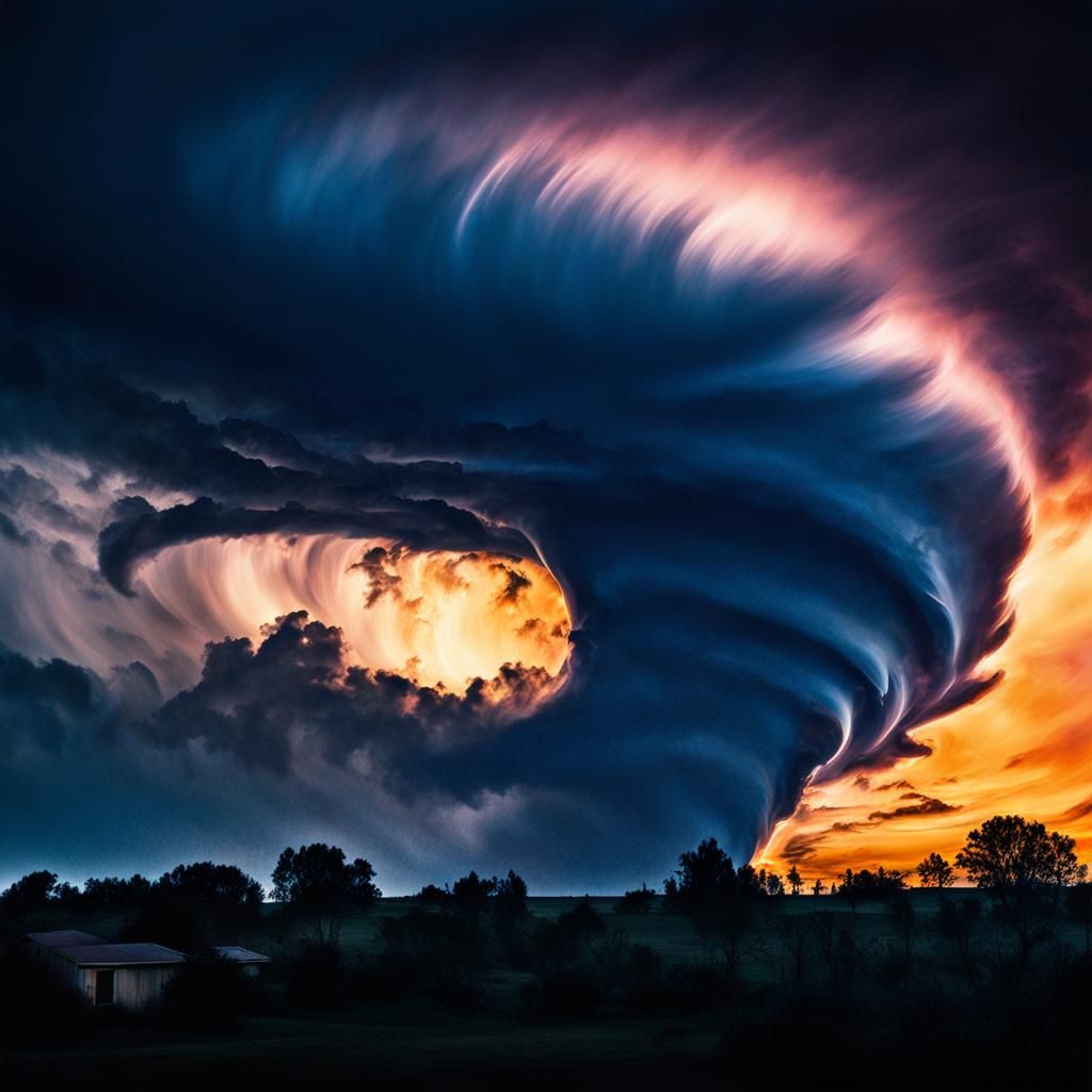 Hyperrealistic Tornado Sunset with Galaxy Colors