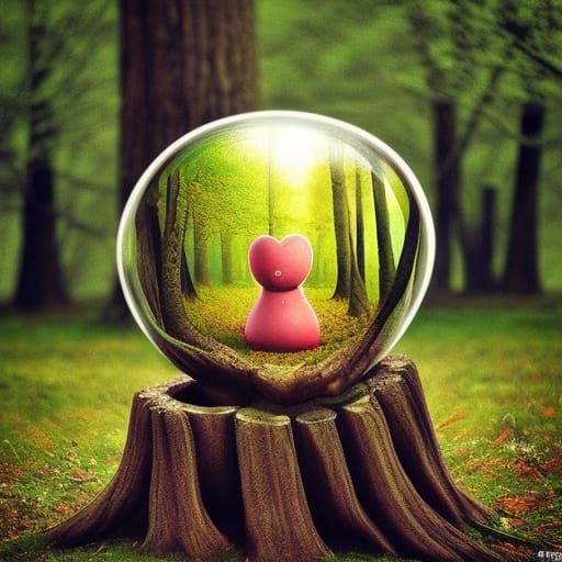 Glass Heart in Cherry Blossom Forest