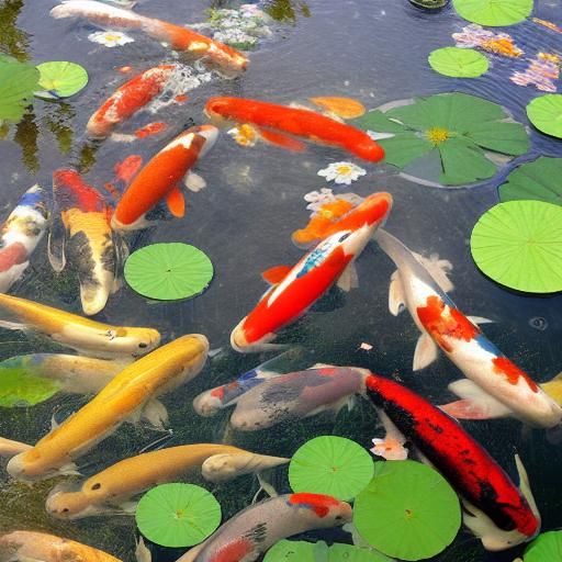 Koi Fish Swimming in Lotus Pond