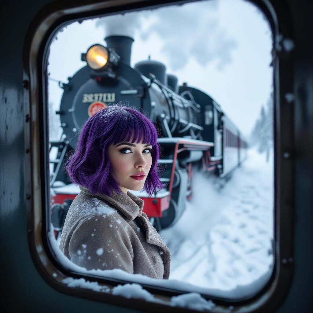 Steam Train Through Snowy Siberia with Woman