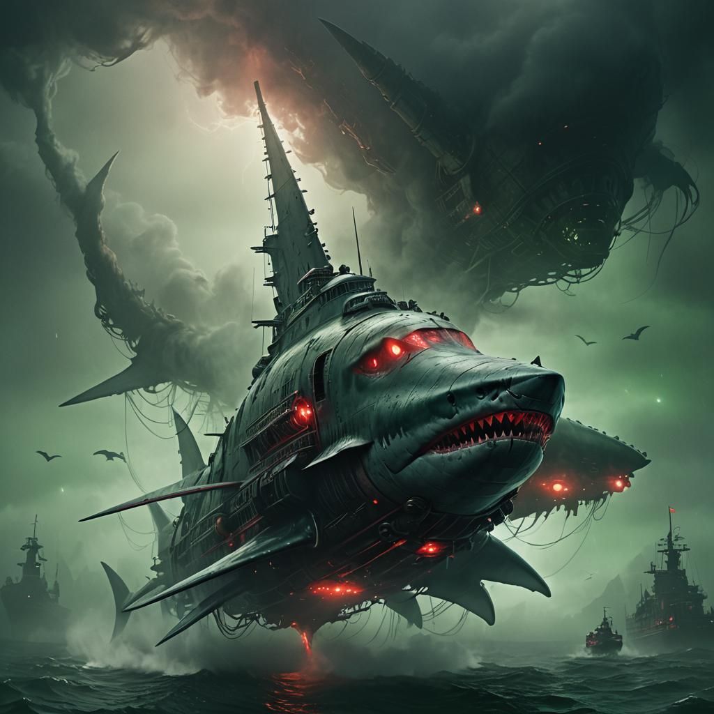 Menacing Shark Spaceship in Dark Fantasy Style