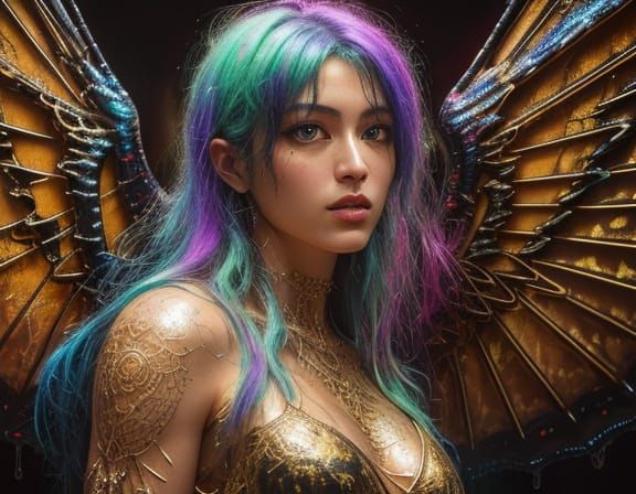 Angel Trapped in Sin: Grunge Oil Painting