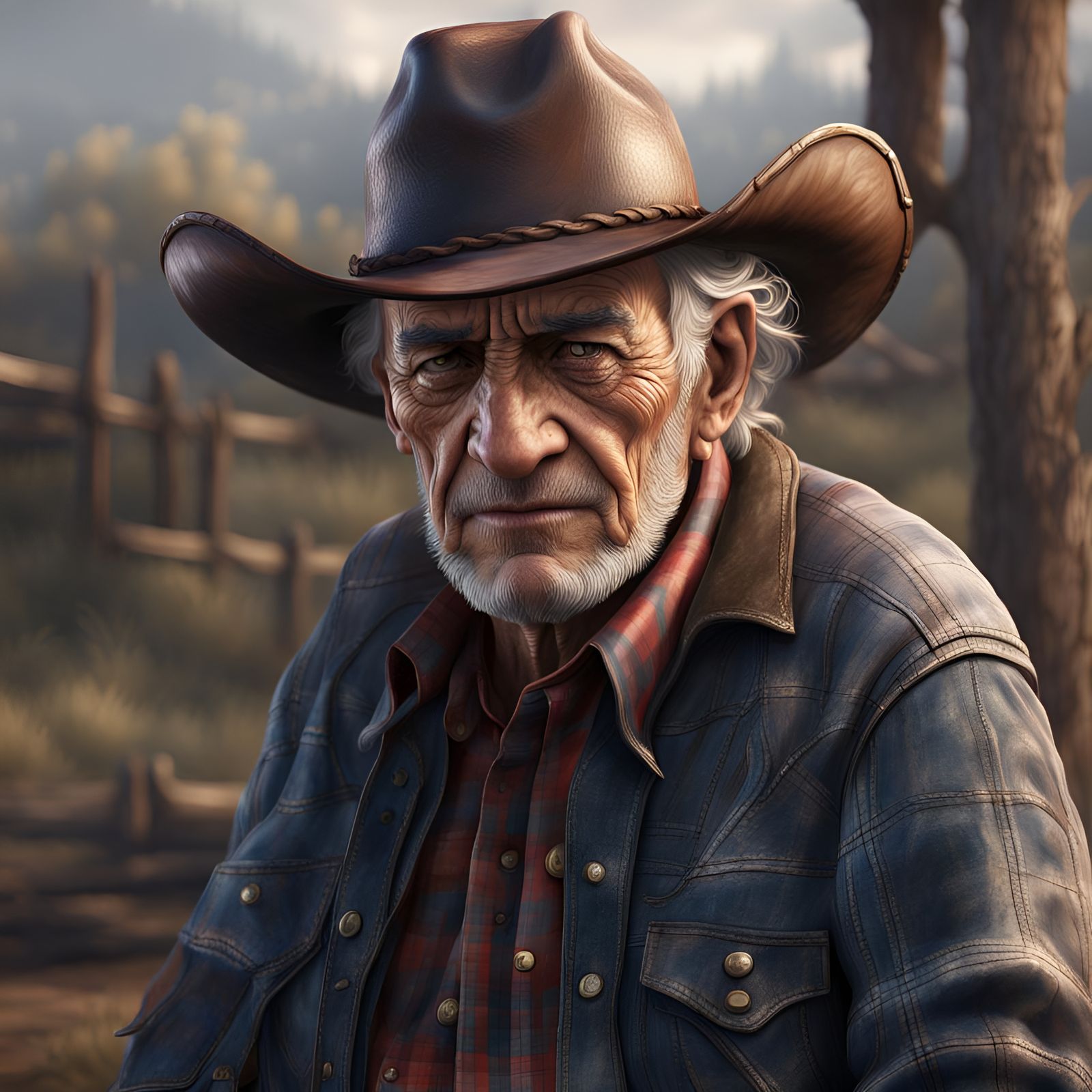 Old Man in Cowboy Hat: Detailed Matte Painting