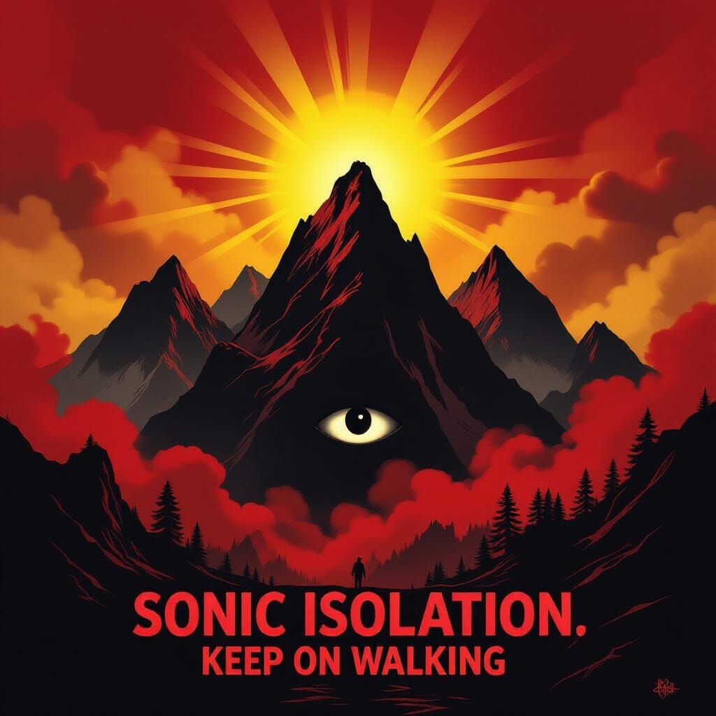 Eerie Mountainscape with Glowing Eye in Giger Style