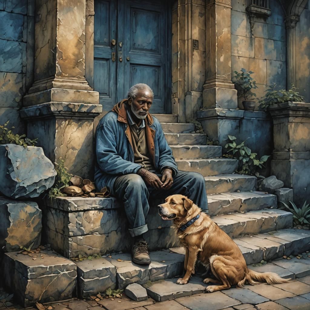Dark Fantasy: A Destitute Man and His Dog
