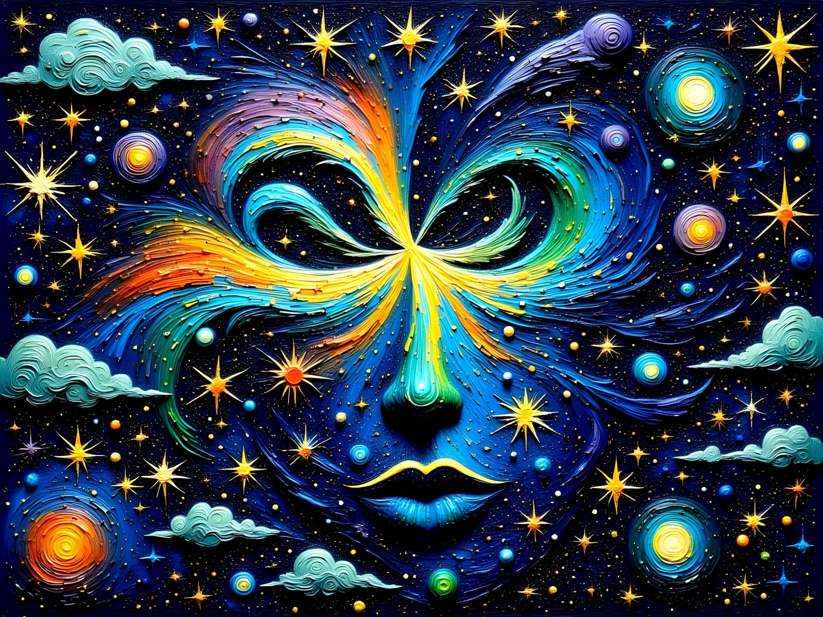 Ethereal Cosmic Dreamscapes in Swirling Patterns of Blue and...