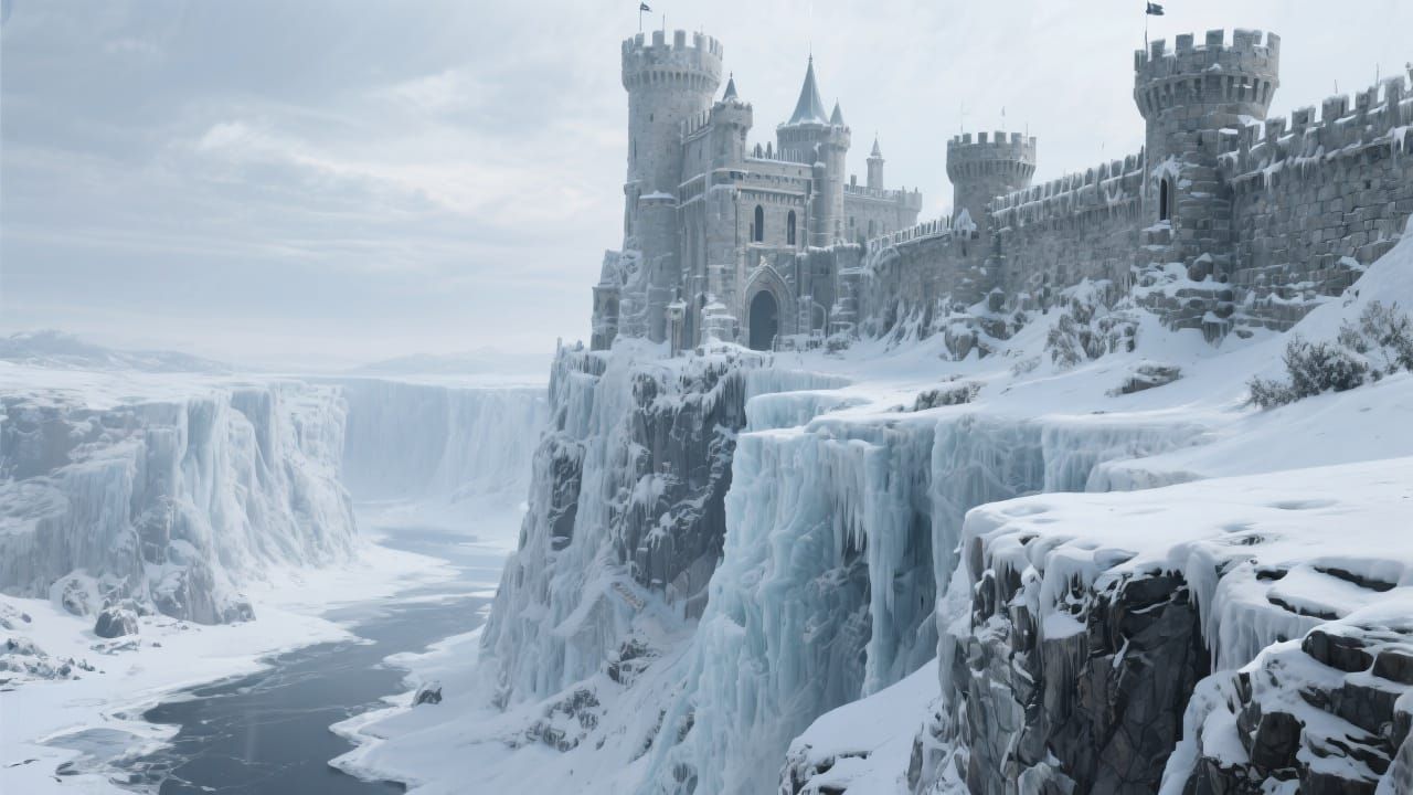 Snowy Castle on Frozen Canyon, Epic Winter Vista