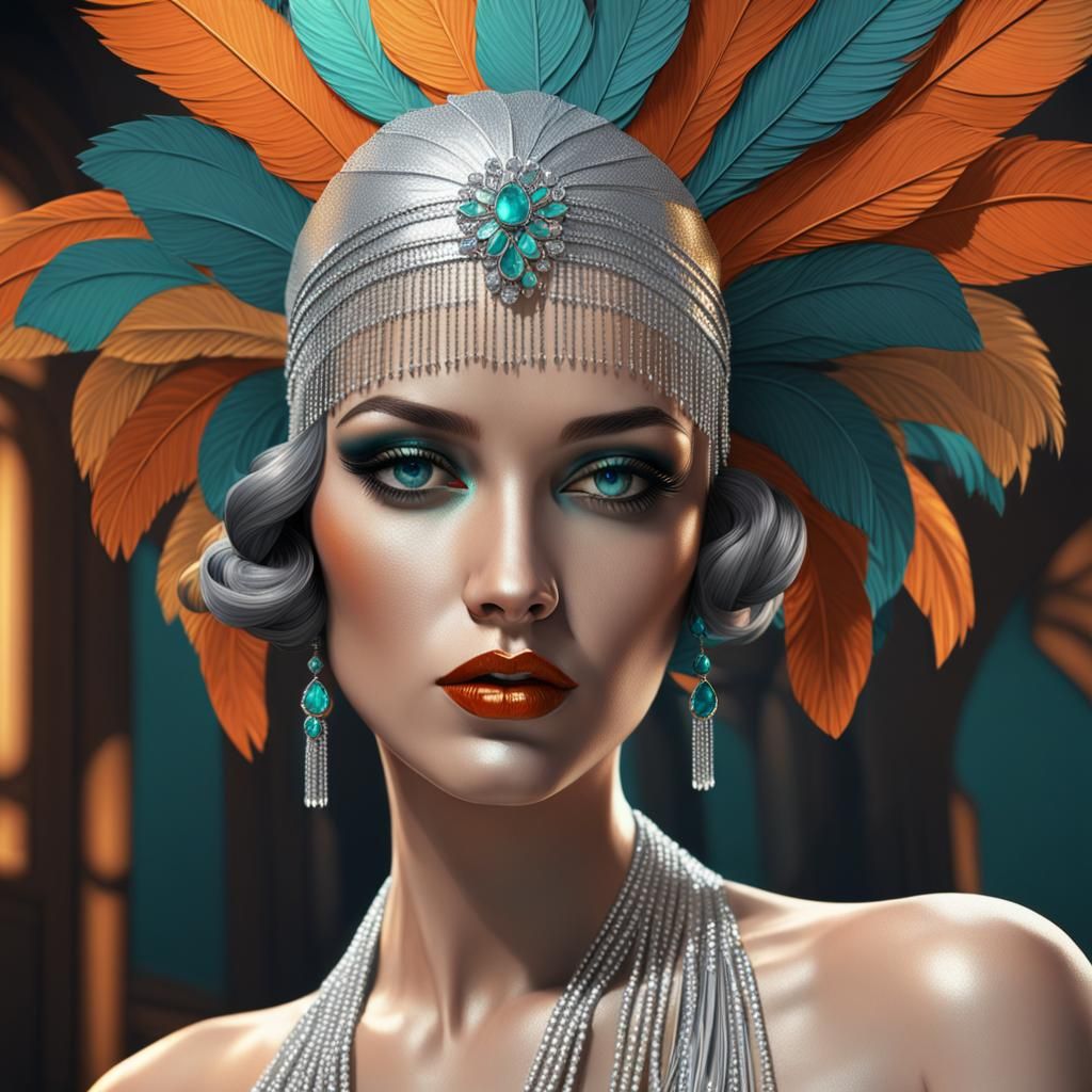 Art Deco Flapper Girl in Silver