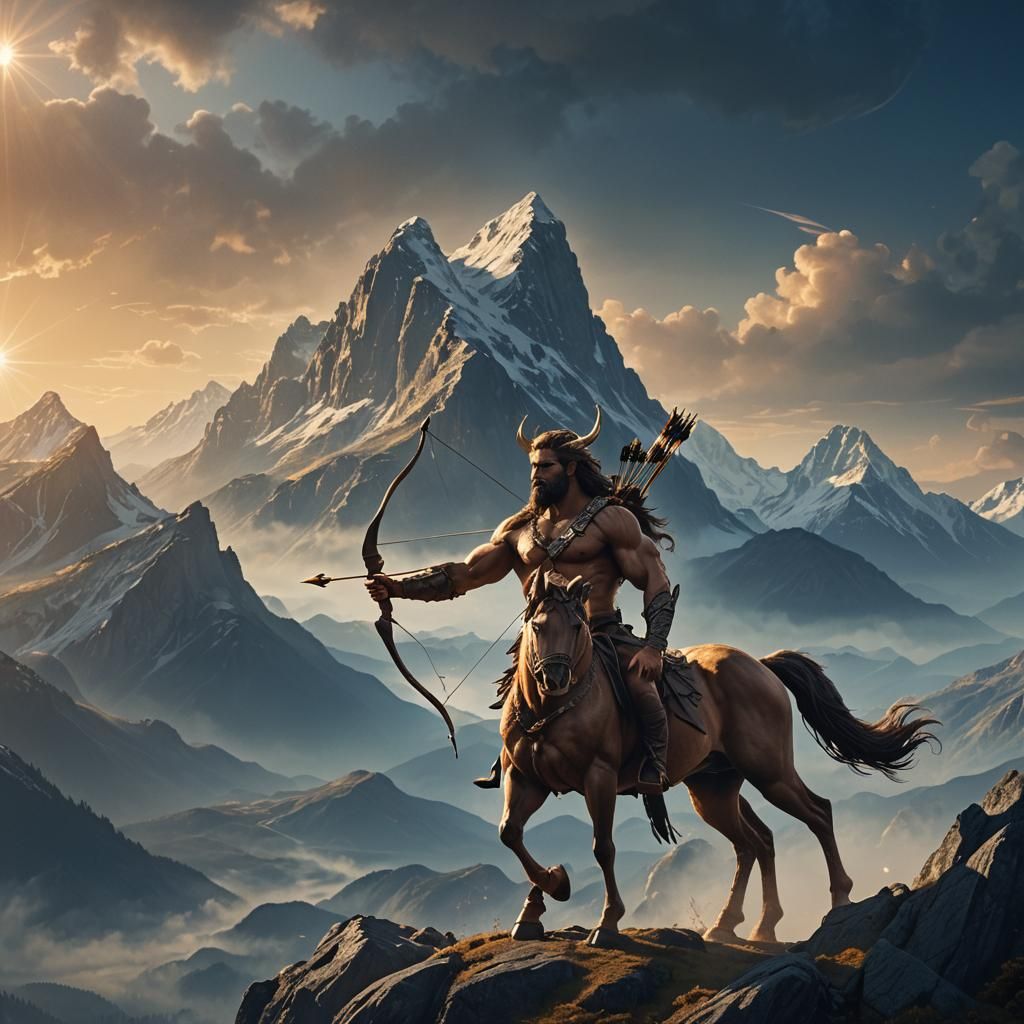 Heroic Centaur on Misty Mountain Peak
