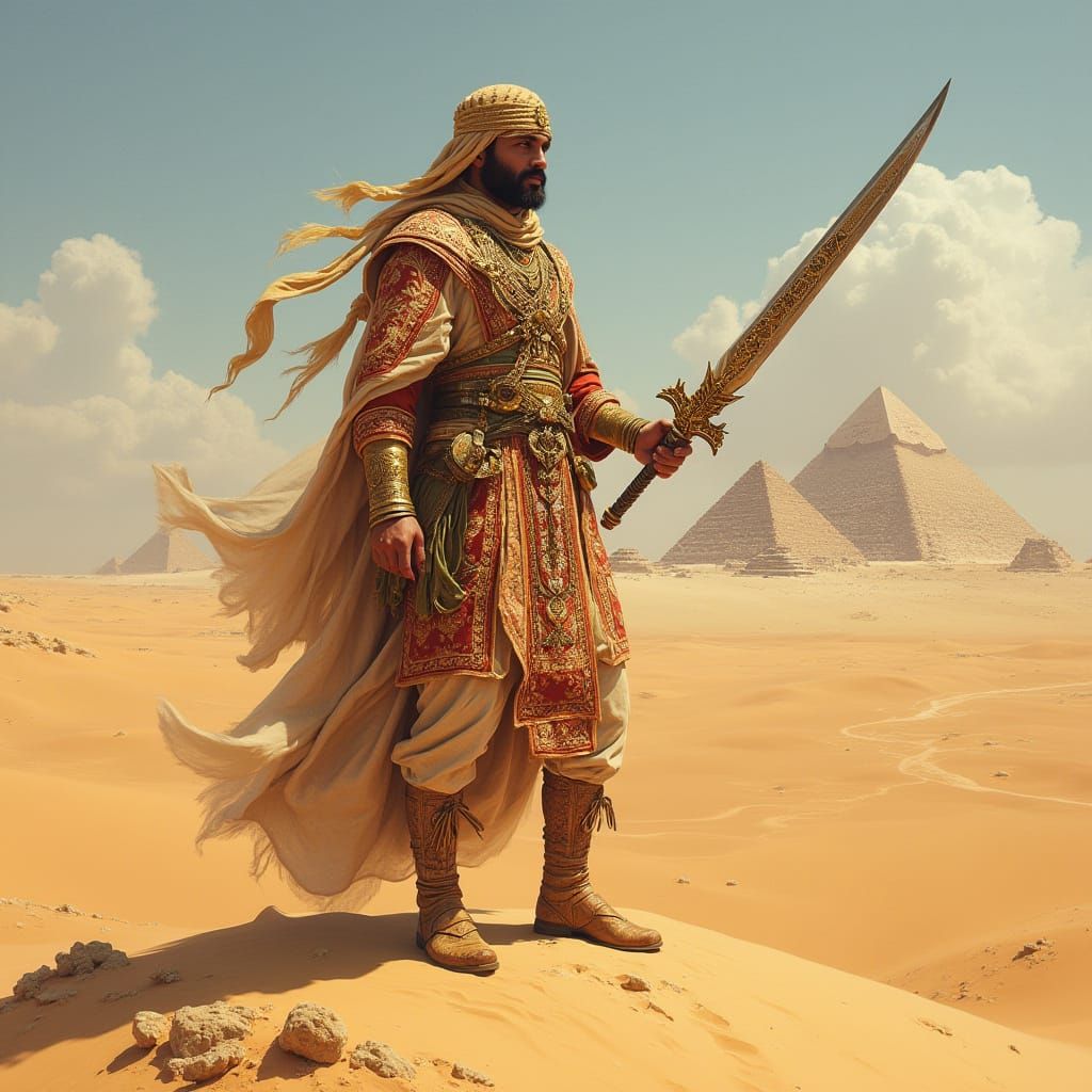 Egyptian Desert Warrior in Hyperrealistic Style