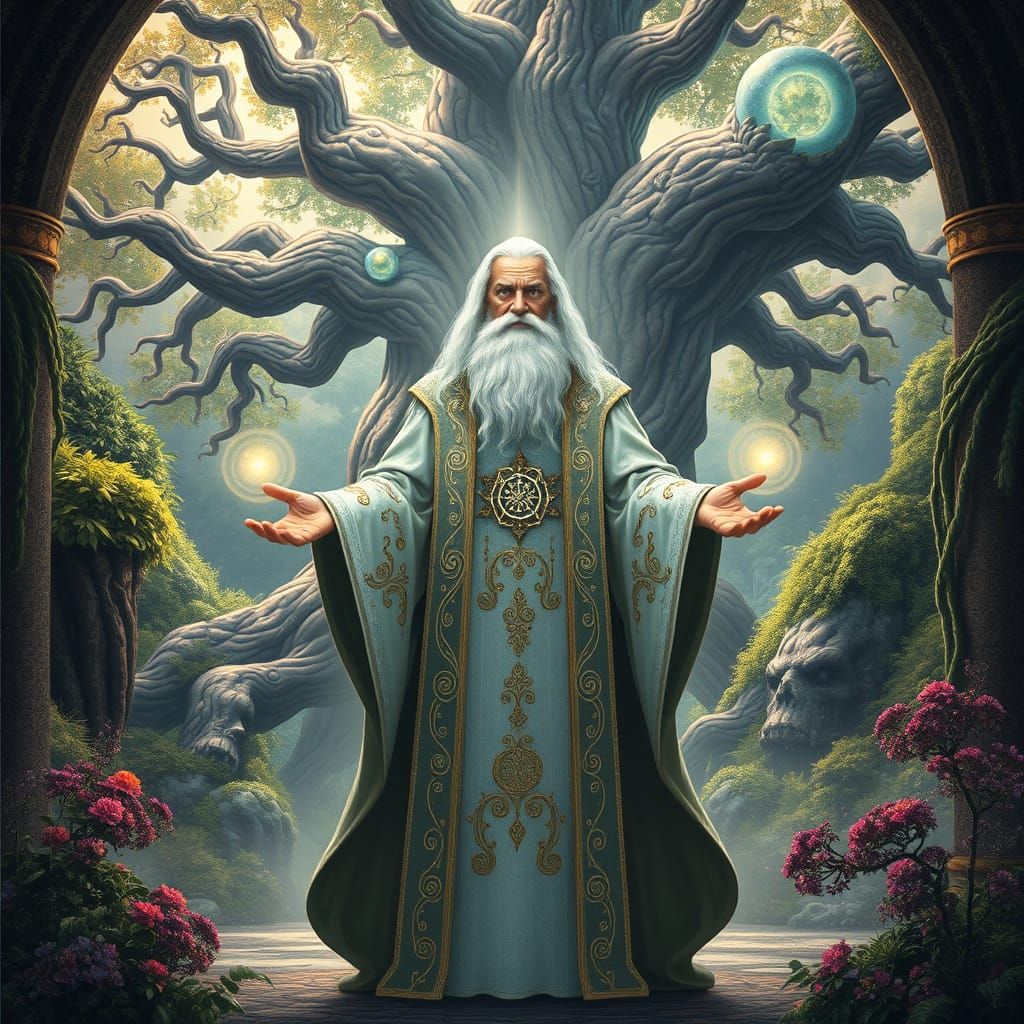 Regal White Wizard Enchants Cosmic Gateway