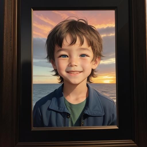 Whimsical Portrait of Smiling Man with Sunset