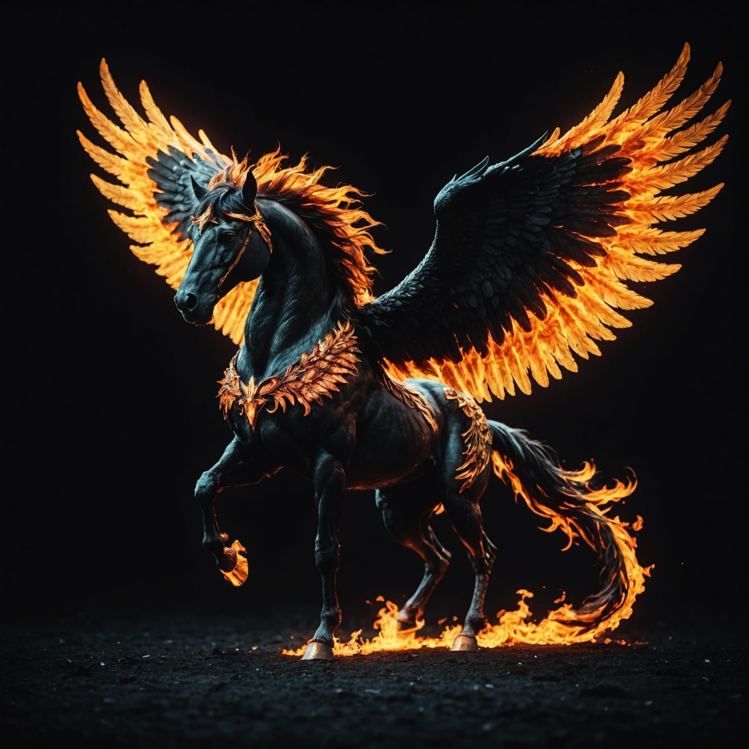 Fiery Black Pegasus: Cinematic Film Still