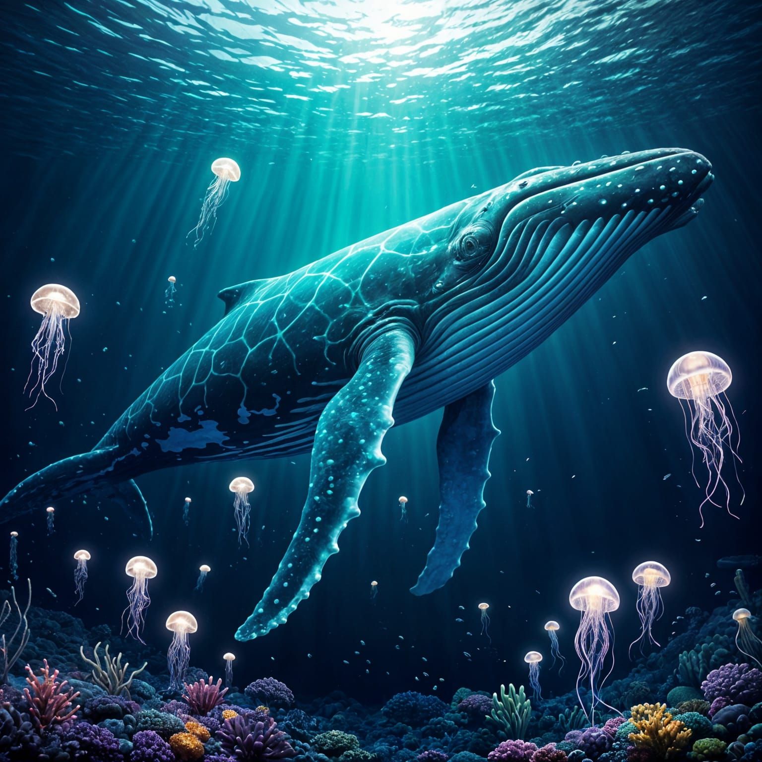 Glowing Glass Whale Underwater Fantasy