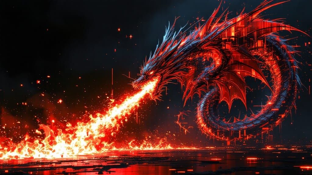 Chrome Dragon in Glitch Art Style