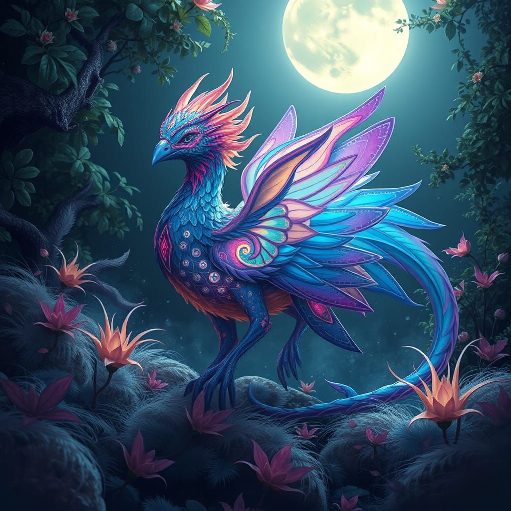Surreal Mammal-Bird Hybrid Unfolds in Mystical Moonlit Lands...