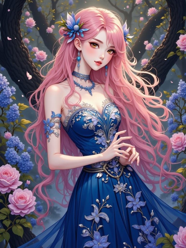 Girl in Art Nouveau Style Gown