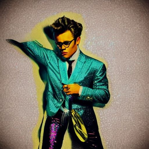 Campy Gay Icon Smizes in Neon Glitter