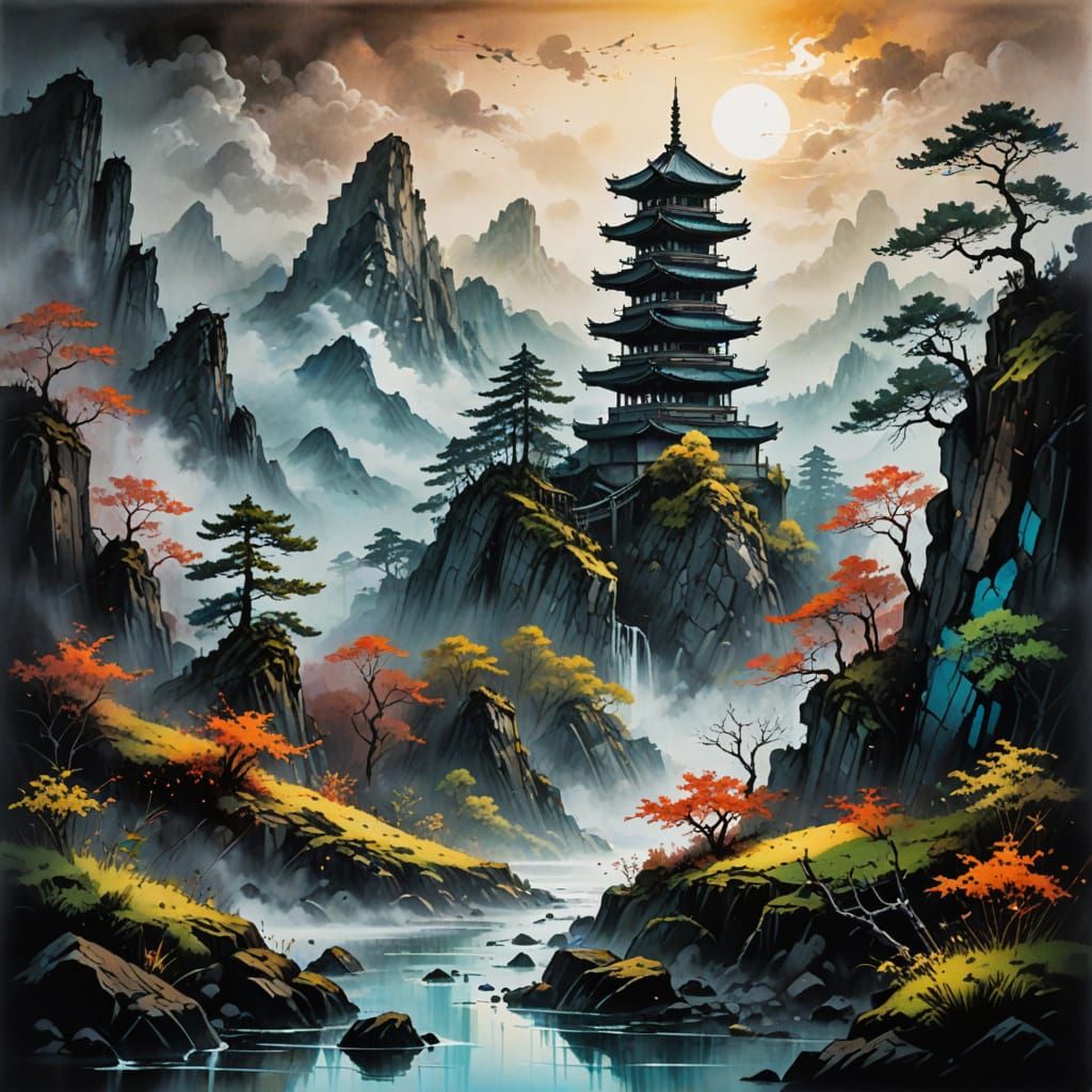 A pagoda on a mountain