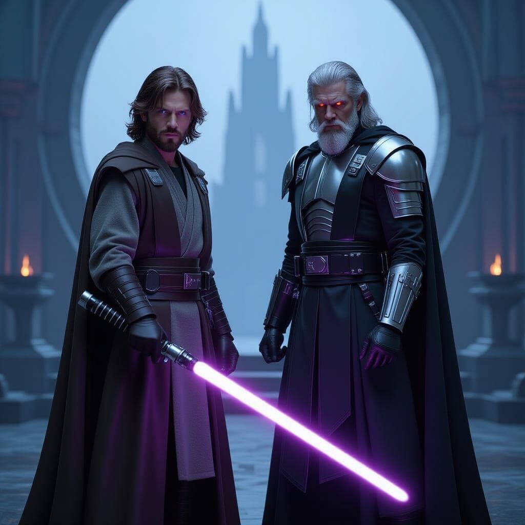 Jedi Master Duels Fallen Father in Ruined Temple