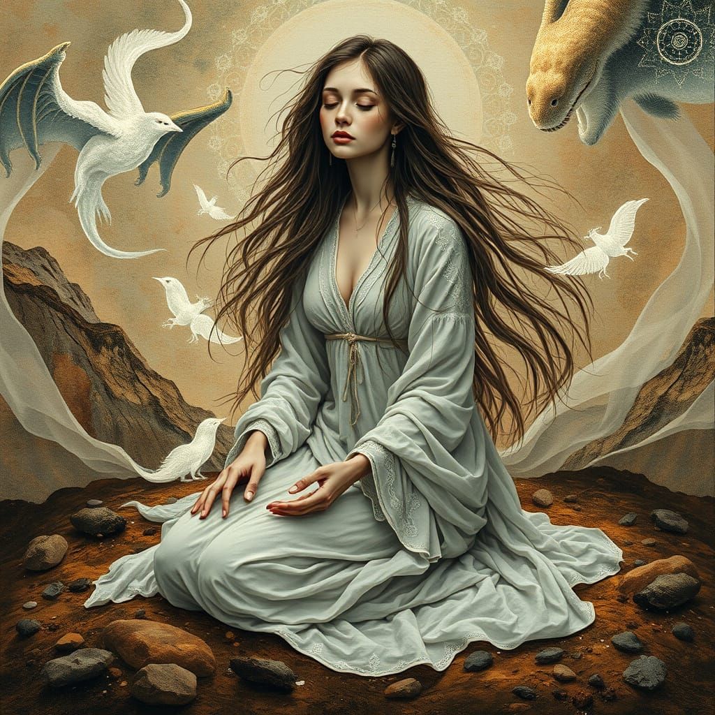 Ethereal Woman Embodies Resilience in Luminous, Dreamlike La...