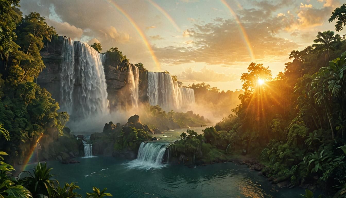 Giant Waterfall in Lush Tropical Jungle: Digital Matte Paint...
