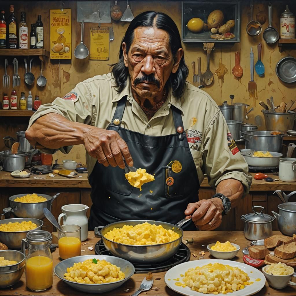 Danny Trejo Cooking: An Oil Painting