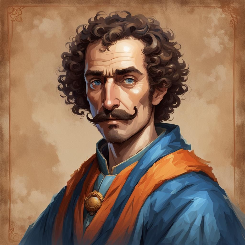 Courtier with Unkempt Hair in Blue and Orange