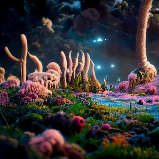 Eco-Diverse Alien Planet with Bioluminescent Creatures