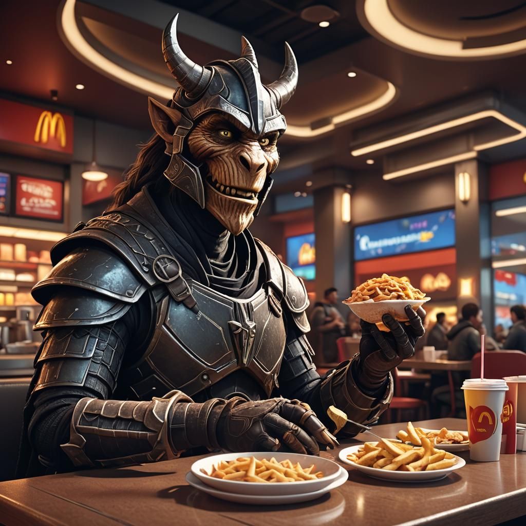 Skyrim Character at McDonald's: Pixar 3D Digital Art