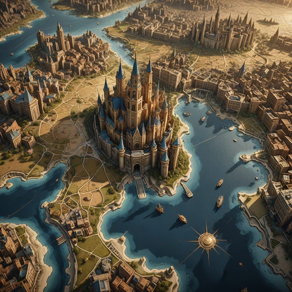 Detailed World Map in Earthy Tones, Fantasy Art