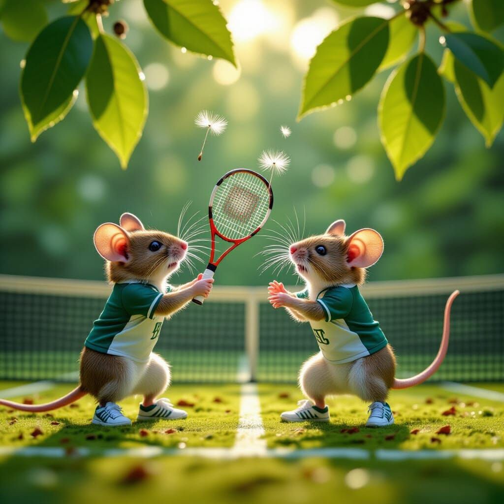 Mice Play Tennis: Hyperrealistic Action Scene