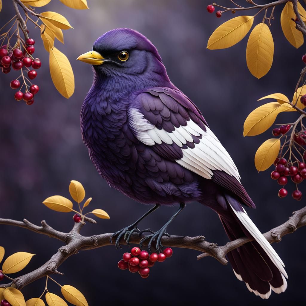 Hyperrealistic 3D Rendering of a Purple Bird