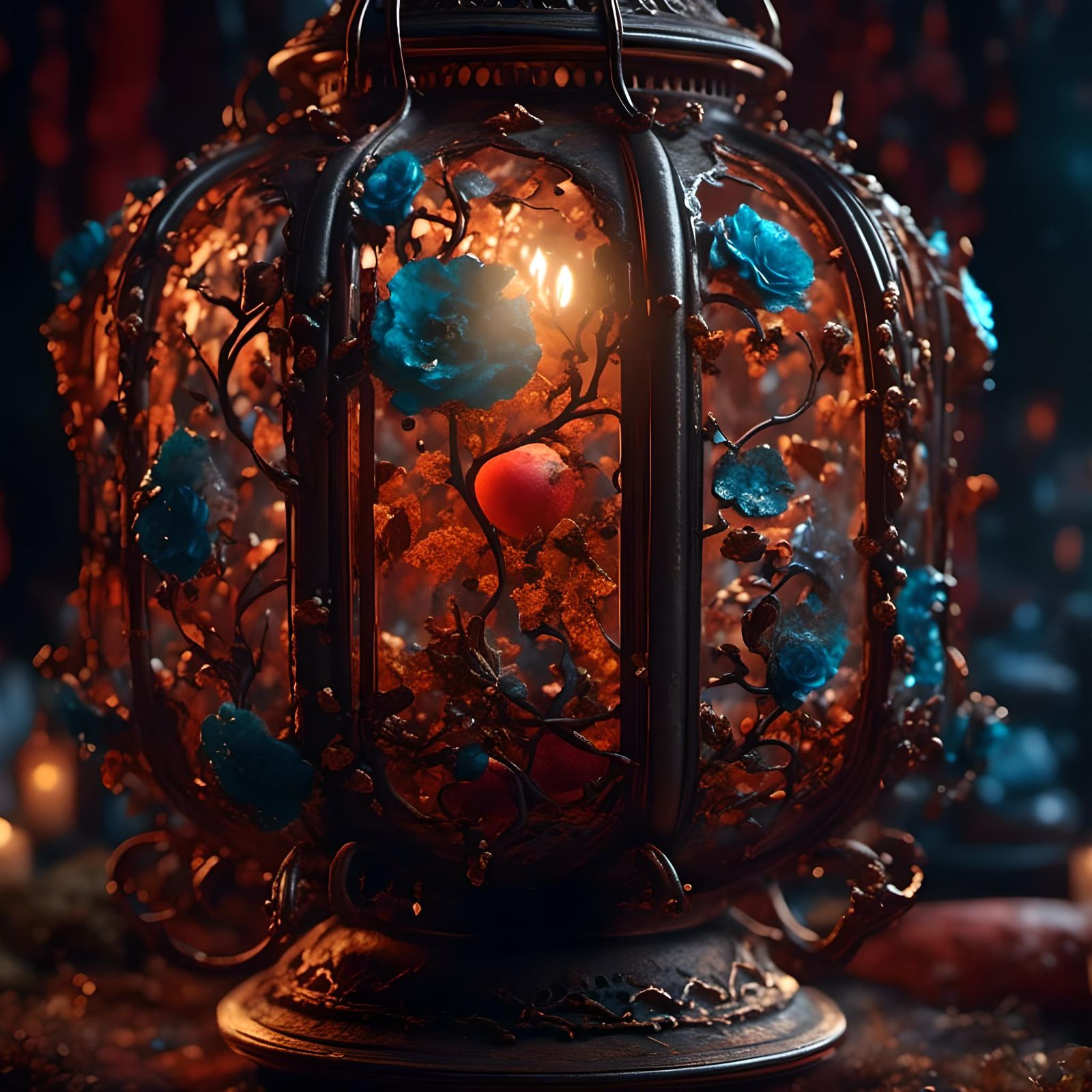 Antique Lantern overgrown with flowers